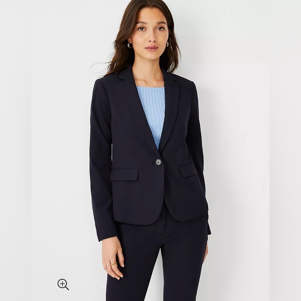 Ann Taylor The One Button Blazer in Seasonless Stretch Perfect Navy